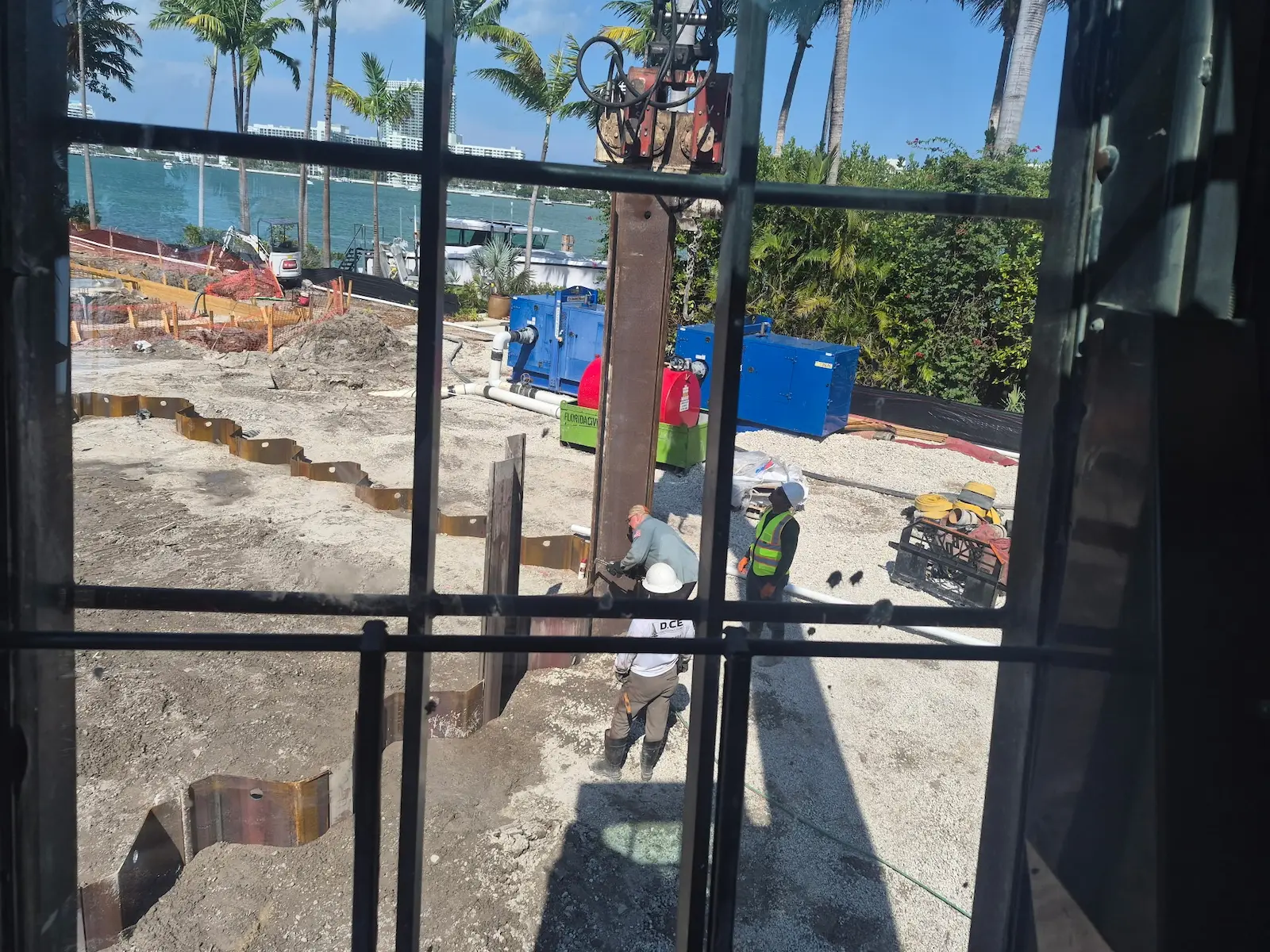 Steel reinforcement and shoring at an active excavation