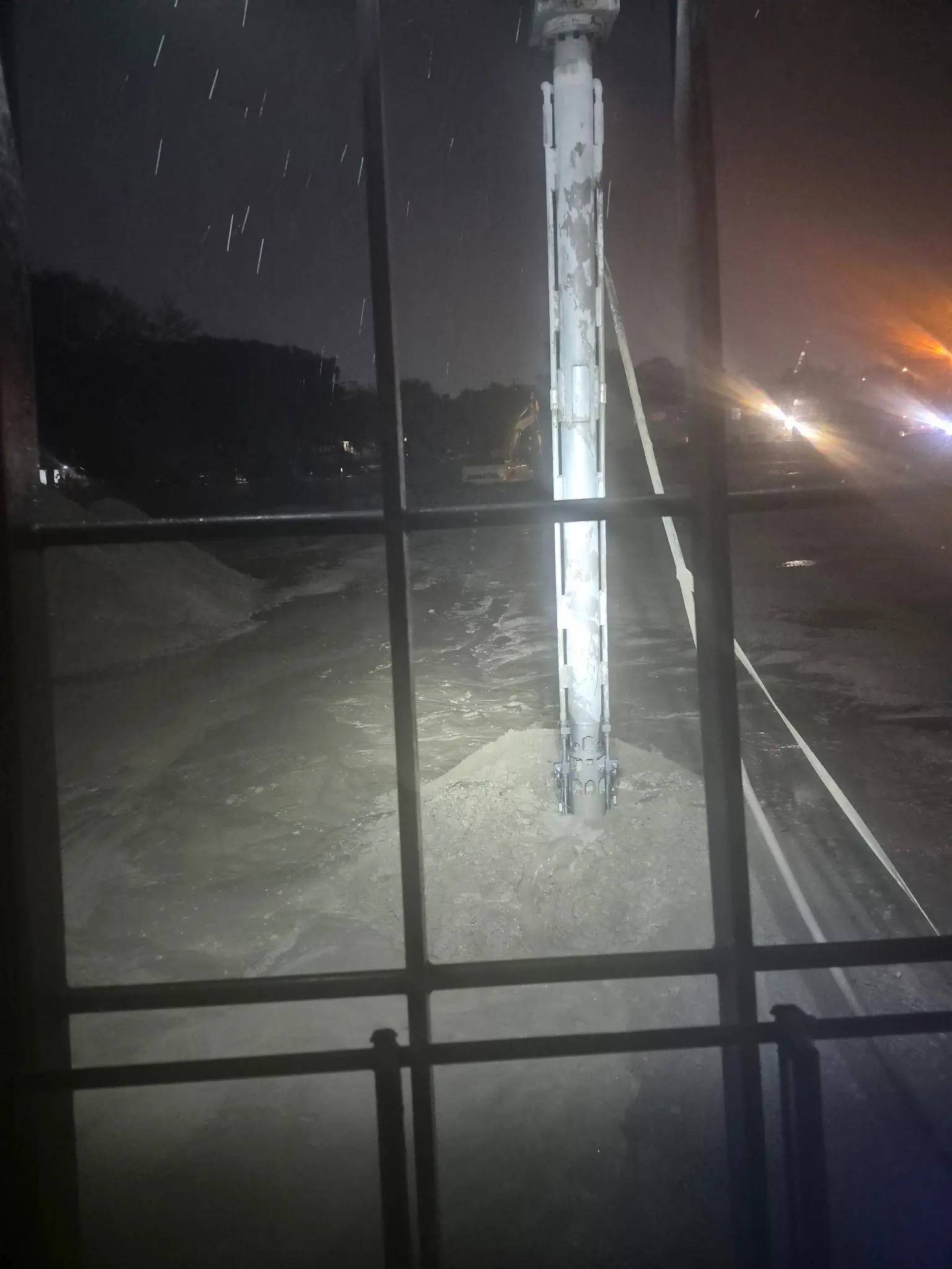 Freshly installed pile viewed from the drilling rig